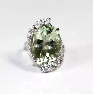 Ring-Green Amethyst - White Topaz 925 SS Rhodium Ring