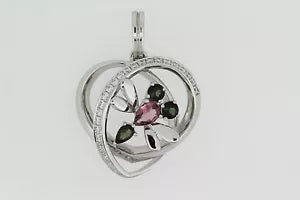 Pendant-925 Green - Pink Tourmaline w - White Topaz Butterfly Pendant- 1DOT11 cts