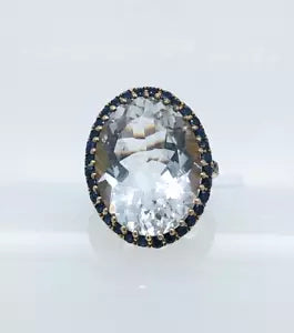 Ring-White Quartz- Blue Sapphire Ring