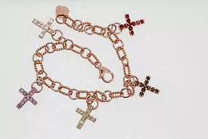 Bracelet-925 Rose Vermeil Gemstone Cross Bracelet - 1DOT50 cts