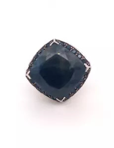 Ring-Black Sapphire- Blue Sapphire 925 Silver Ring, 39DOT25 CTW