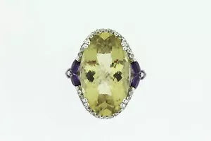 Ring-925 SS Lemon Quartz - Amethyst - White Topaz Ring - 21DOT50 cts