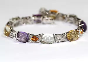 Bracelet-Green Amethyst- Citrine- Amethyst Silver Bracelet