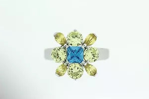 Ring-925 Yellow - Blue Cubic Zirconia Ring - 5DOT50 cts
