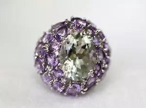 Ring-Green Amethyst - Amethyst - White Topaz Ring