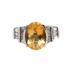 Ring-Citrine - Cubic Zirconia - White Topaz Ring