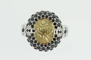 Ring-DOT925 Sterling Silver - Citrine - Black Spinel Ring DOT