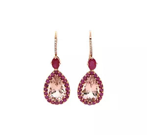 Earring-Morganite - Ruby - Diamond Tear Drop Earring