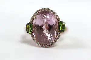 Ring-Kunzite - Chrome Diopside - White Sapphire Ring