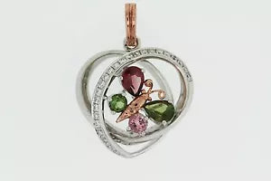 Pendant-925 SS Colors of Tourmaline Butterfly Heart Pendant- 2DOT04 cts