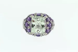 Ring-925 SS Green Amethyst - Amethyst - White Topaz Ring - 15DOT25 cts