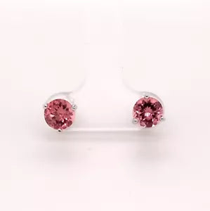 Earring-STUNNING 14K PINK TOURMALINE ROUND STUD EARRING 6MM, 1DOT56 CTS