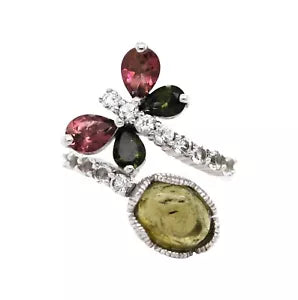 Ring-DOT925 Sterling Silver -Colors Of Tourmaline - White Topaz Ring DOT