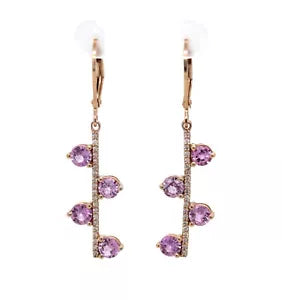 Earring-Pink Sapphire- Diamond Lever Back Earring