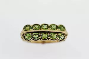 Ring-DOT925 Yellow Vermeil - Green Tourmaline - White Topaz Ring DOT