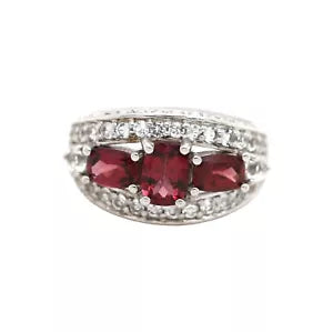 Ring-925 Wine Garnet - White Topaz Ring - 3DOT40 cts
