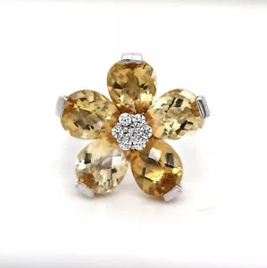 Ring-925 Sterling Silver Citrine - White Topaz Ring- 7DOT85 cts