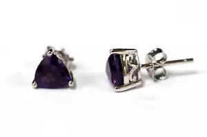 Earring-Trillion-Shaped Amethyst Heavy Push Back Stud Earring