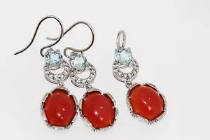 Pendant-925 Orange Chalcedony-Blue Topaz-White Topaz-Earring-Pendant-12DOT99 cts