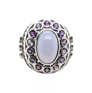 Ring-Amethyst- Blue Chalcedony - White Topaz Ring