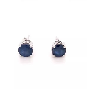 Earring-FABULOUS 14K SAPPHIRE ROUND STUD EARRING 7MM, 2DOT7 CTS
