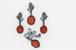 Miscellaenous-925 Orange Chalcedony - Blue Topaz - White Topaz Set - 16DOT67 cts