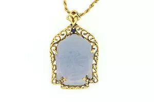 Pendant-925 Vermeil Chalcedony Buddha - Blue Sapphire w- Chain Pendant - 35DOT15 cts
