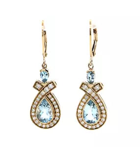 Earring-Aquamarine- Santa Maria- Diamond Lever back Earring
